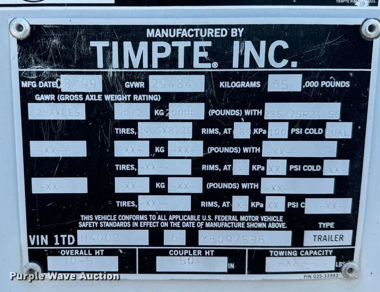 image for item DV5832 2000 Timpte  grain trailer