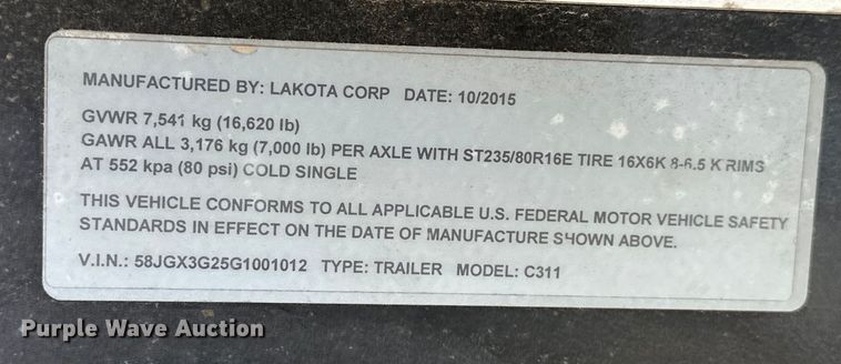 image for item EJ4442 2016 Lakota  C311 Charger Edition  horse trailer