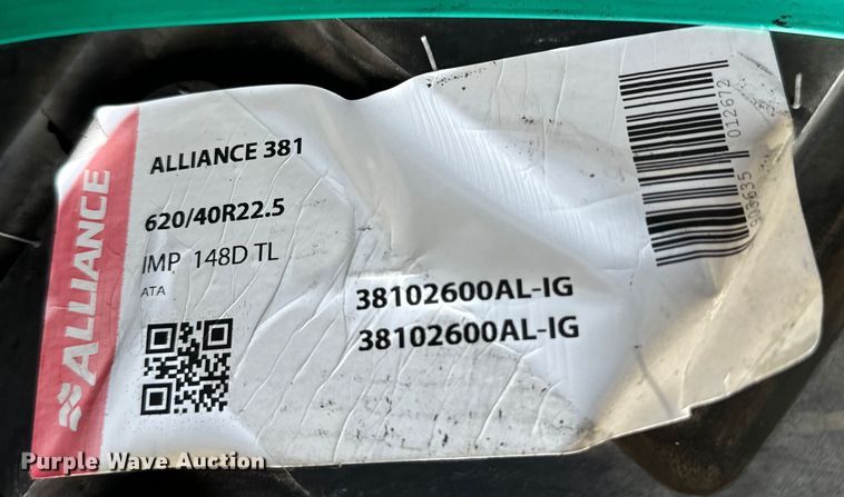 image for item MU9878 Approximately 459 Alliance 620/40R22.5 tires