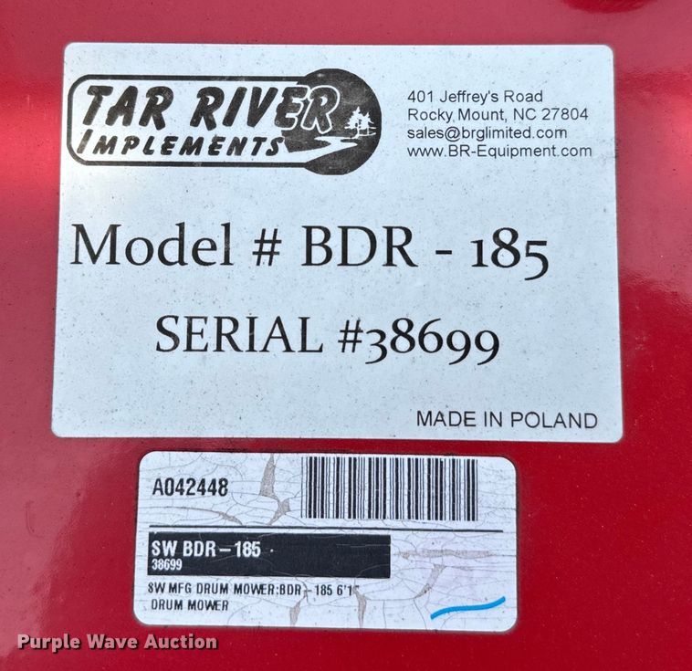 image for item NQ9714 Tar river BDR-185 drum mower