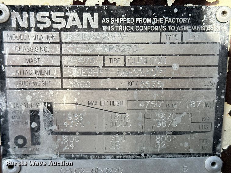 image for item OM9525 Nissan CPJ02A25PV forklift