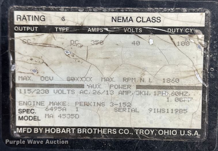 image for item OM9545 Hobart Mega-Arc 4535D welder/generator