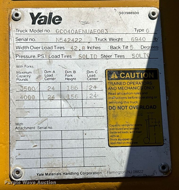 image for item OM9598 Yale GC040AENUAE083 forklift