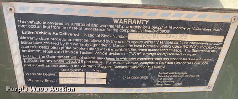 image for item DM7965 1994 Stewart & Stevenson M1078 flatbed truck