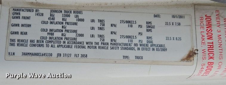 image for item DR8729 2012 International  DuraStar 4300 septic truck