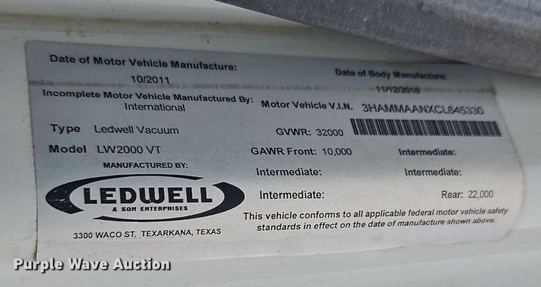 image for item DR8729 2012 International  DuraStar 4300 septic truck