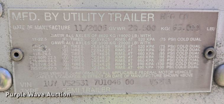 image for item DX1457 2007 Utility Trailer refrigerated van trailer