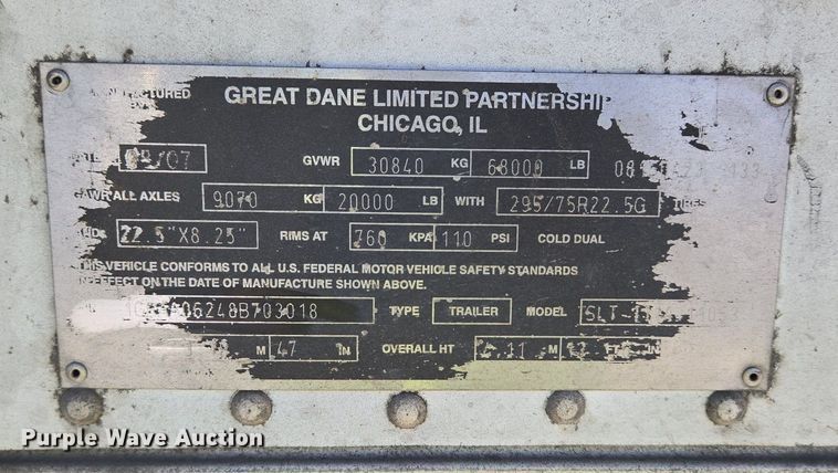 image for item DX1478 2008 Great Dane refrigerated van trailer