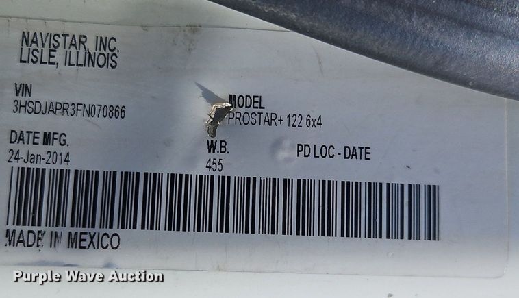 image for item EI3657 2015 International  ProStar Plus 122 semi truck