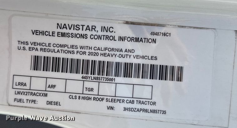 image for item EJ4478 2020 International  LT625 semi truck