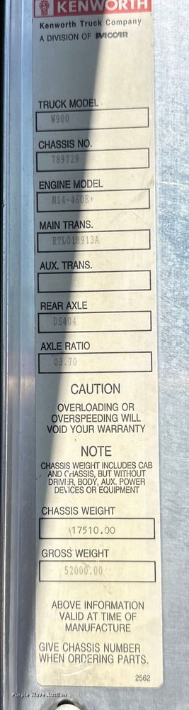 image for item EJ4481 1999 Kenworth  W900 semi truck