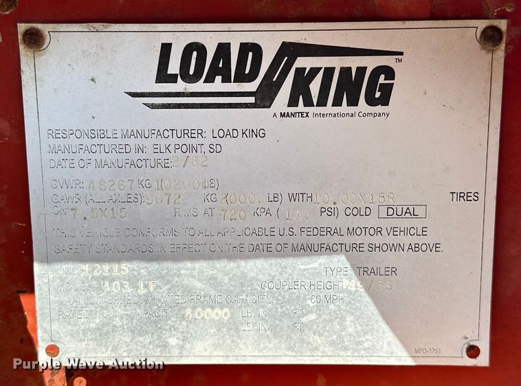 image for item EJ4482 1982 Load King  403LF oilfield trailer