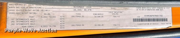 image for item EK4968 2007 Volvo VN semi truck