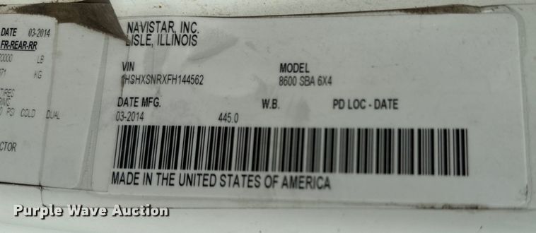 image for item LF9863 2015 International  8600 SBA 6x4 semi truck