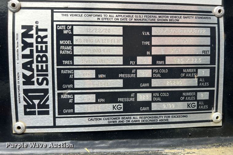 image for item LU9963 2021 Kalyn Siebert KS-HRG-3A-60T-MOD-9W lowboy equipment trailer