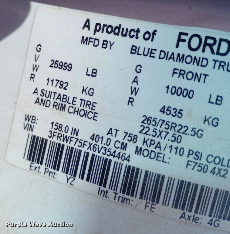 image for item NY9401 2006 Ford F750 Super Duty XLT utility / service truck