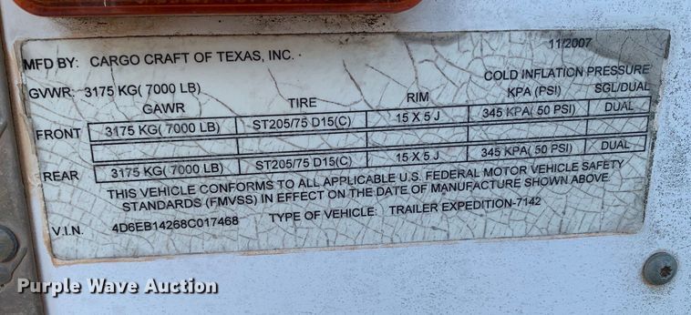 image for item DM7974 2008 Cargo Craft enclosed cargo trailer