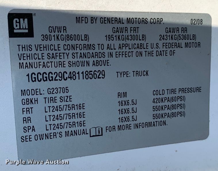 image for item DM7975 2008 Chevrolet  E2500 van