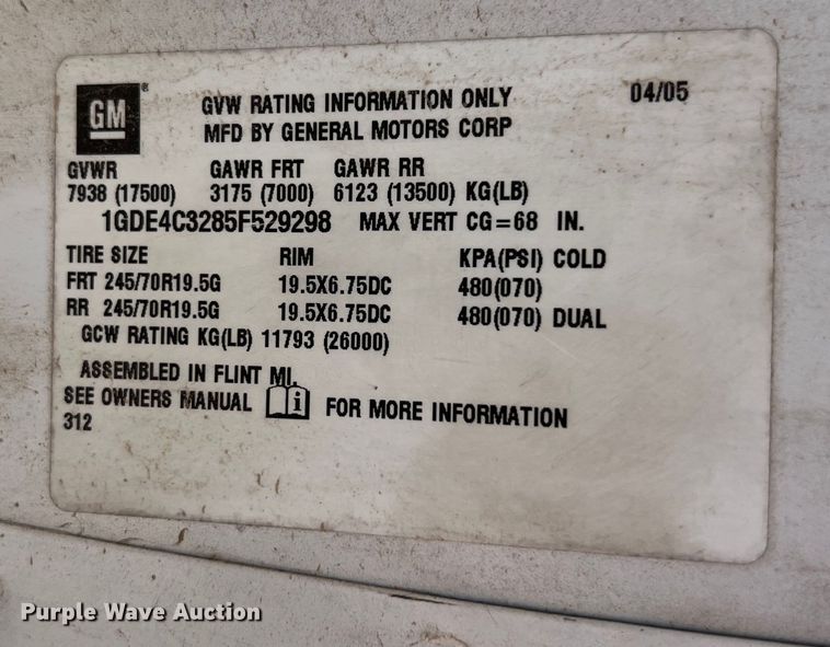 image for item DO2460 2005 GMC C4500 flatbed truck