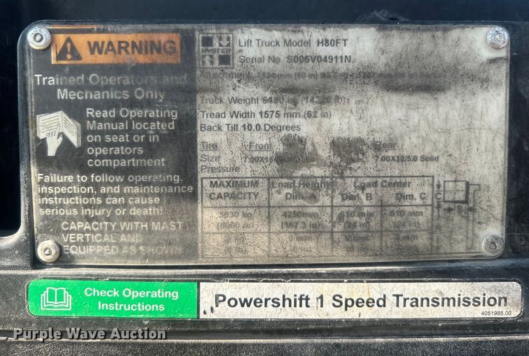 image for item DO6645 Hyster 80 forklift