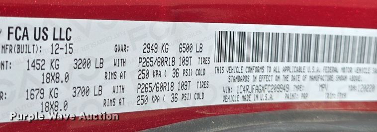 image for item DQ4454 2015 Jeep Grand Cherokee Laredo SUV