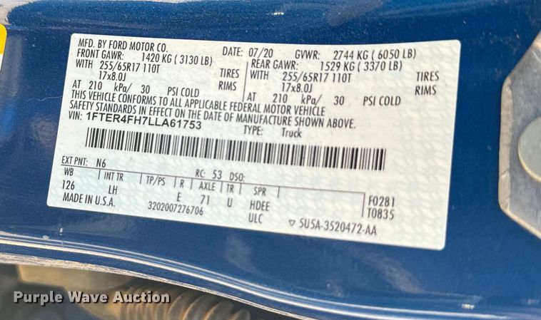 image for item DQ6921 2020 Ford Ranger STX SuperCrew pickup truck