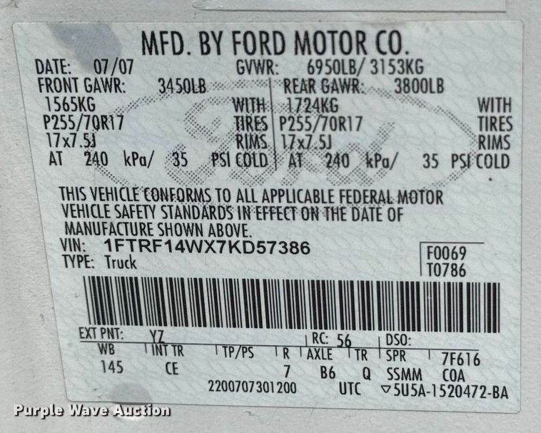 image for item DQ6922 2007 Ford  F150 XL pickup truck