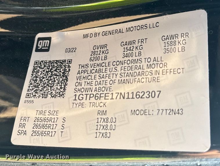 image for item DQ6947 2022 GMC  Canyon Crew Cab pickup truck