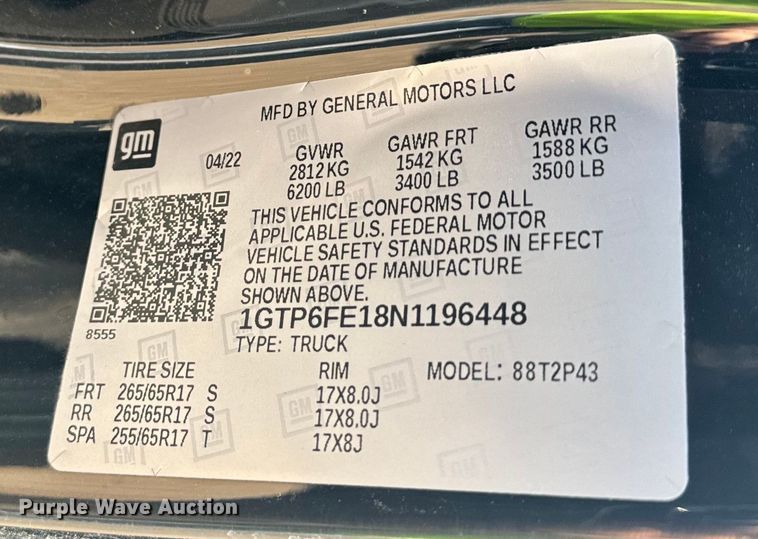 image for item DQ6948 2022 GMC Canyon Crew Cab pickup truck