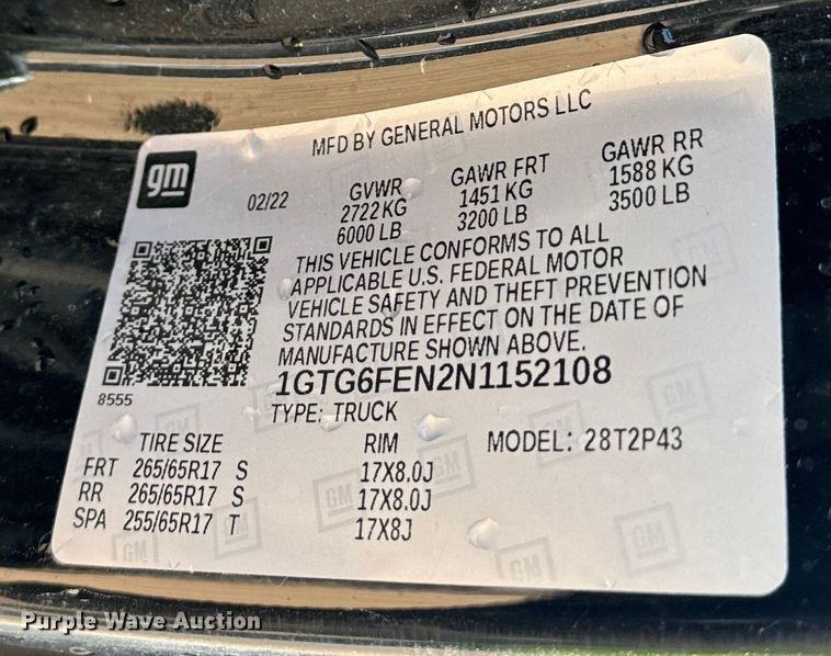 image for item DQ6951 2022 GMC Canyon Crew Cab pickup truck