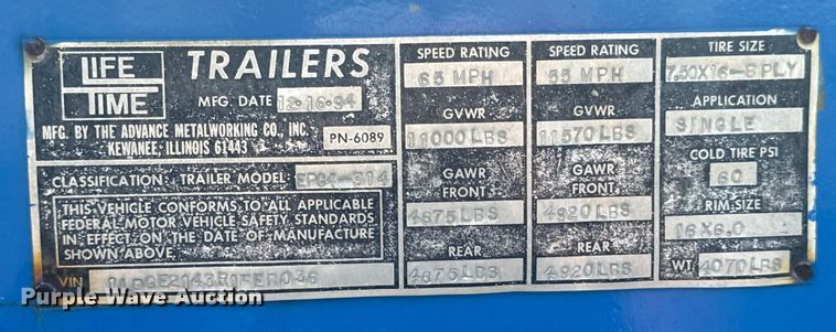 image for item DX1018 1994 Life Time  EPG4-314 equipment trailer