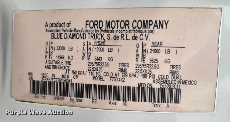 image for item EG0840 2011 Ford F750 Super Duty  railroad inspection truck