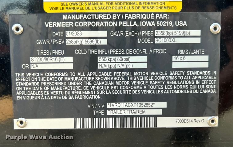 image for item EG0906 2023 Vermeer  BC1000XL wood chipper