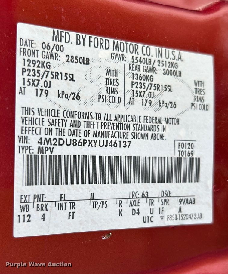 image for item EK3023 2000 Mercury  Mountianeer SUV