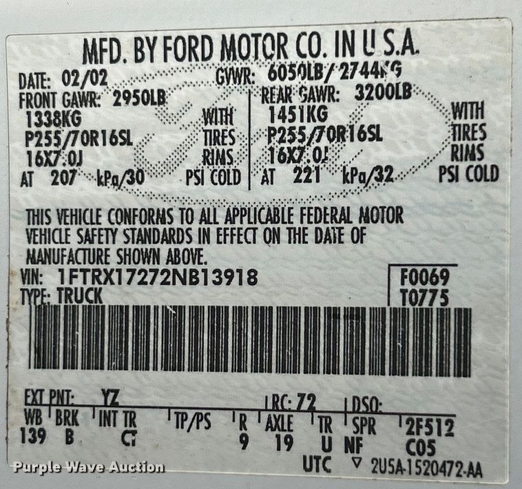 image for item EK4820 2002 Ford F150 XL SuperCab pickup truck