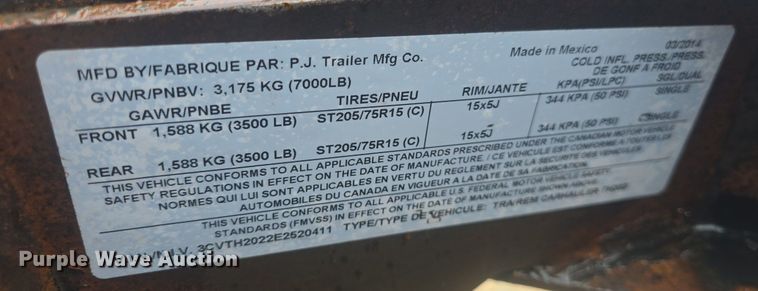 image for item EK6287 2014 PJ Carhauler TH202 tilt deck utility trailer