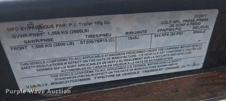 image for item EK6288 2012 PJ utility trailer
