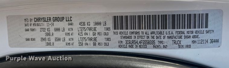 image for item EK8862 2015 Ram 2500HD Crew Cab pickup truck