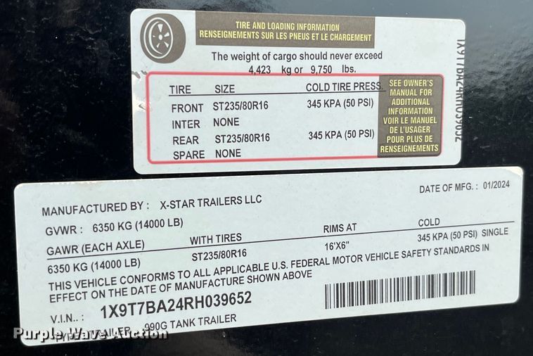 image for item EK8898 2024 X Star Trailers 990G fuel trailer