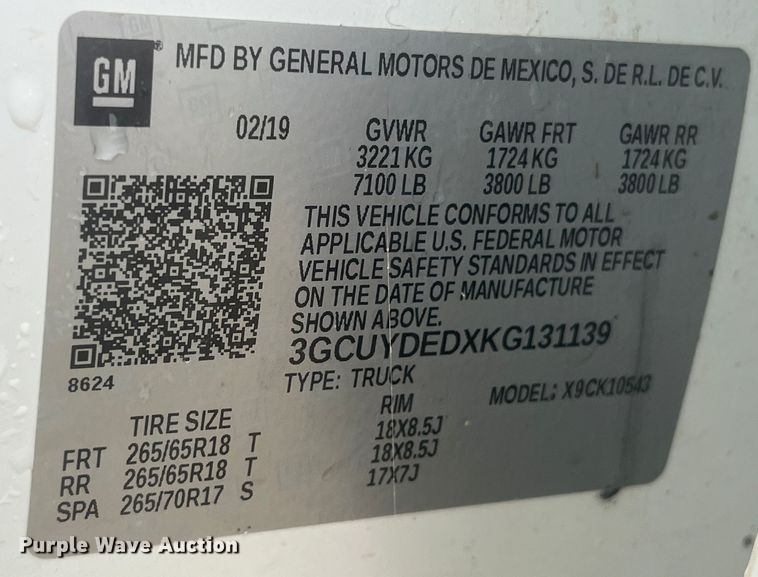 image for item EK8917 2019 Chevrolet Silverado 1500 Crew Cab pickup truck