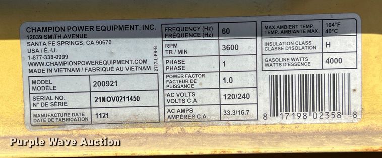 image for item LV9012 (2) Champion generators