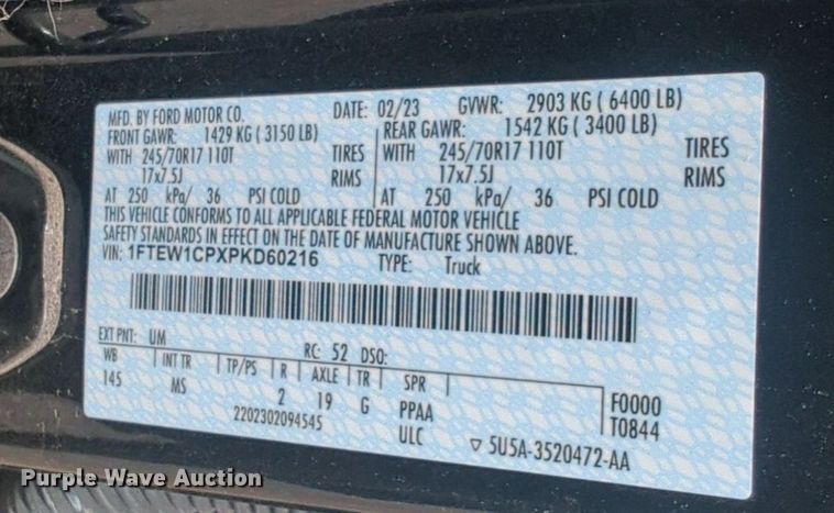 image for item NW9688 2023 Ford  F150 SuperCrew pickup truck