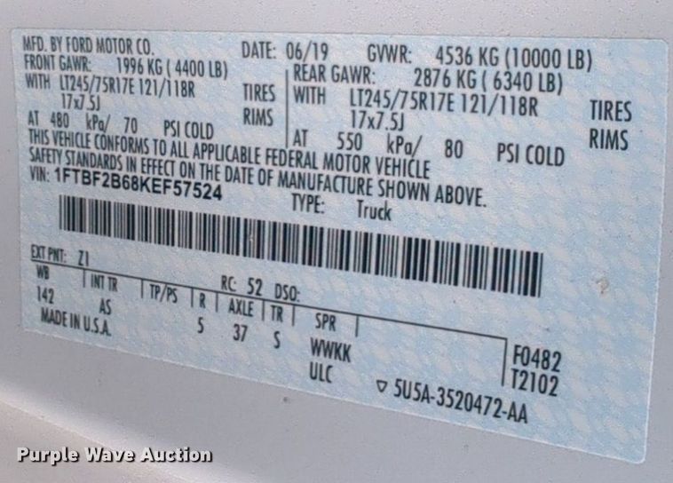 image for item NW9700 2019 Ford  F250 Super Duty XL utility bed pickup truck