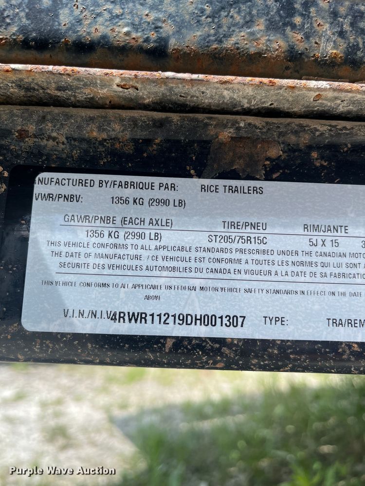 image for item OF9769 2013 Rice Trailers Stealth SST7612 utility trailer