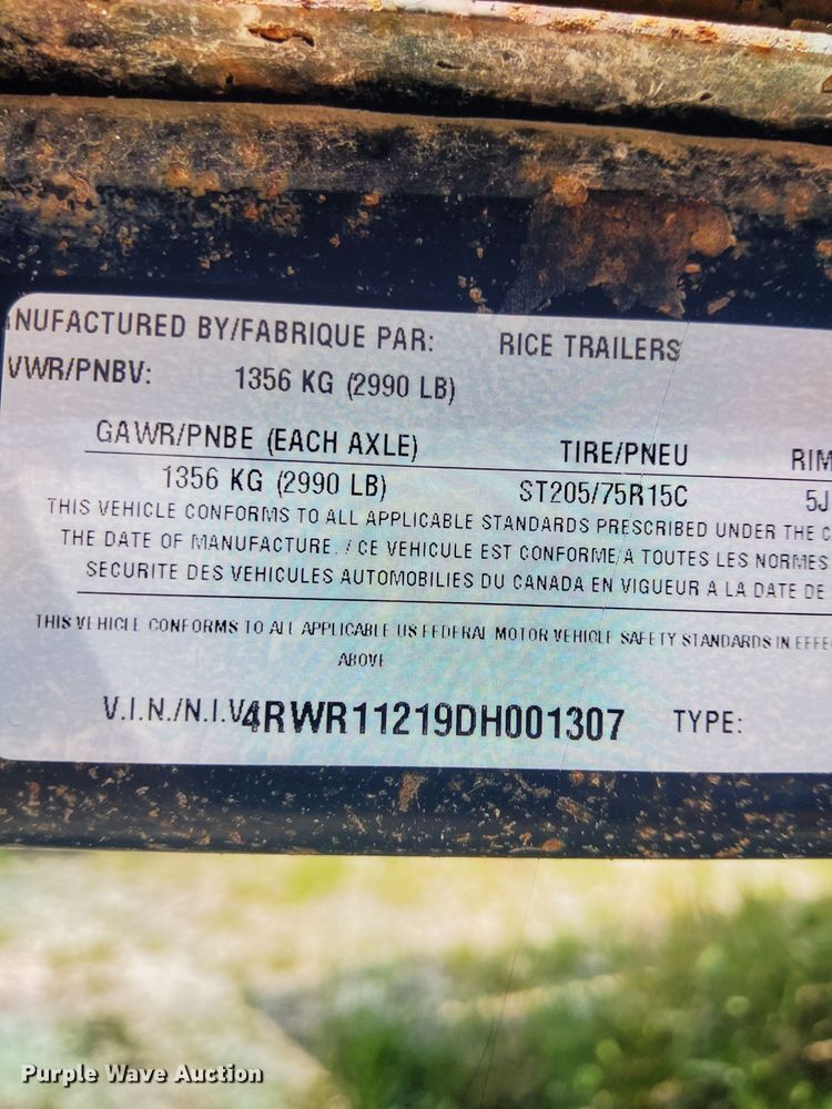 image for item OF9769 2013 Rice Trailers Stealth SST7612 utility trailer