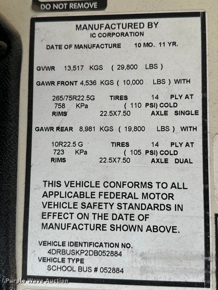 image for item OF9856 2013 IC Corporation school bus