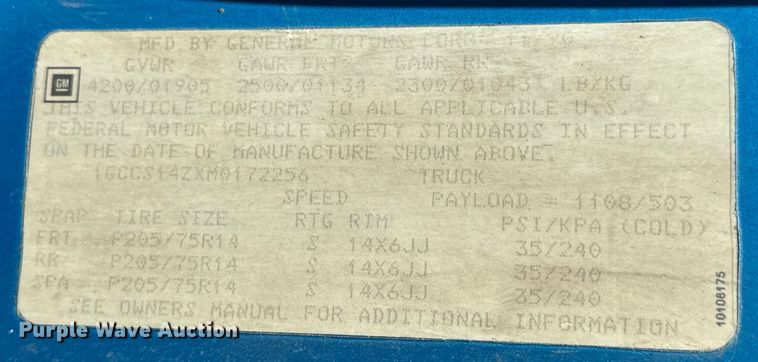 image for item OF9928 1991 Chevrolet  S10 pickup truck