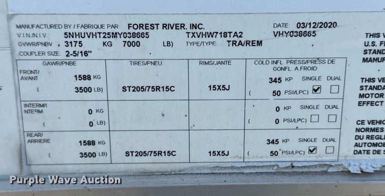 image for item OM9606 2021 Forest River spray foam trailer