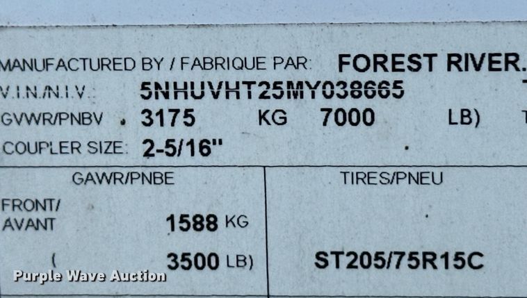 image for item OM9606 2021 Forest River spray foam trailer