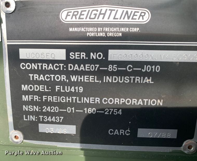 image for item DM1747 1988 Freightliner  Unimog FLU419 emplacement excavator
